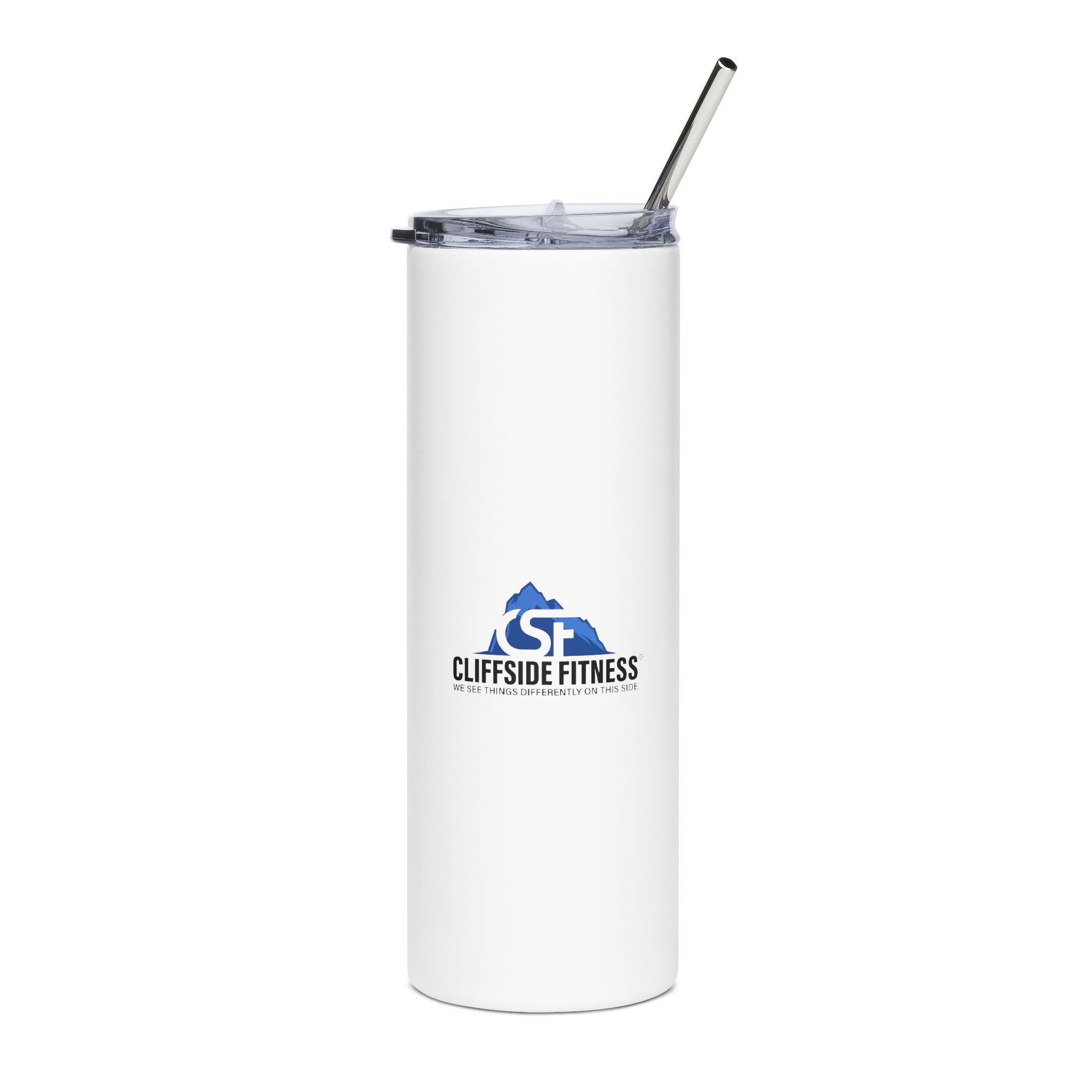 Cliffside Fitness 20oz Stainless Steel Tumbler – Slim Insulated Water Bottle with Straw