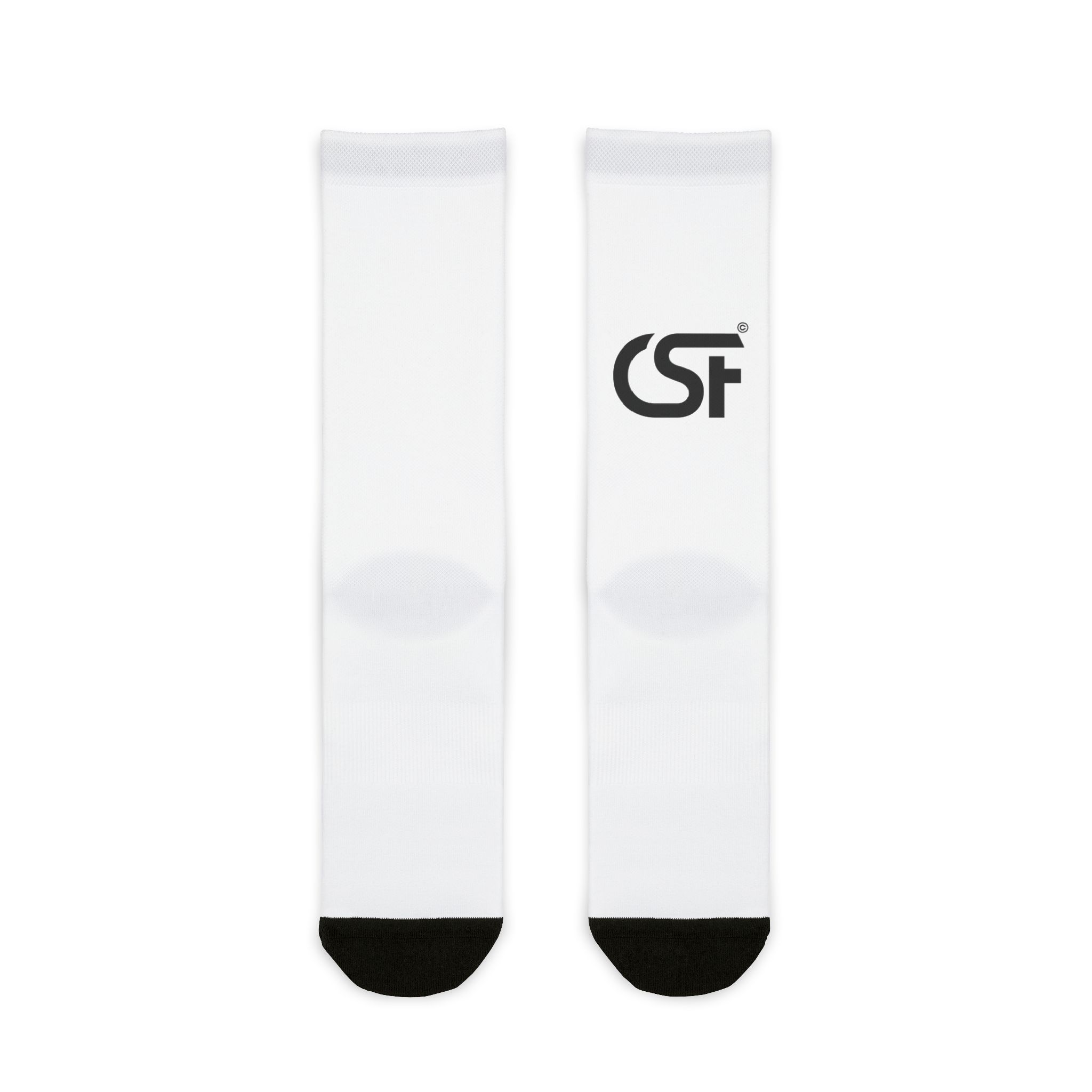 White Sublimation Crew Socks with Minimal CST Logo — Athletic Everyday Socks