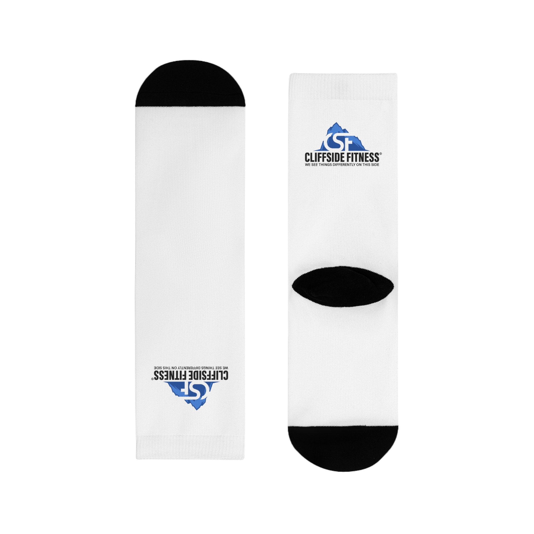 Cliffside Fitness Logo Exercise Socks — Sublimated Crew Athletic Socks (EU)