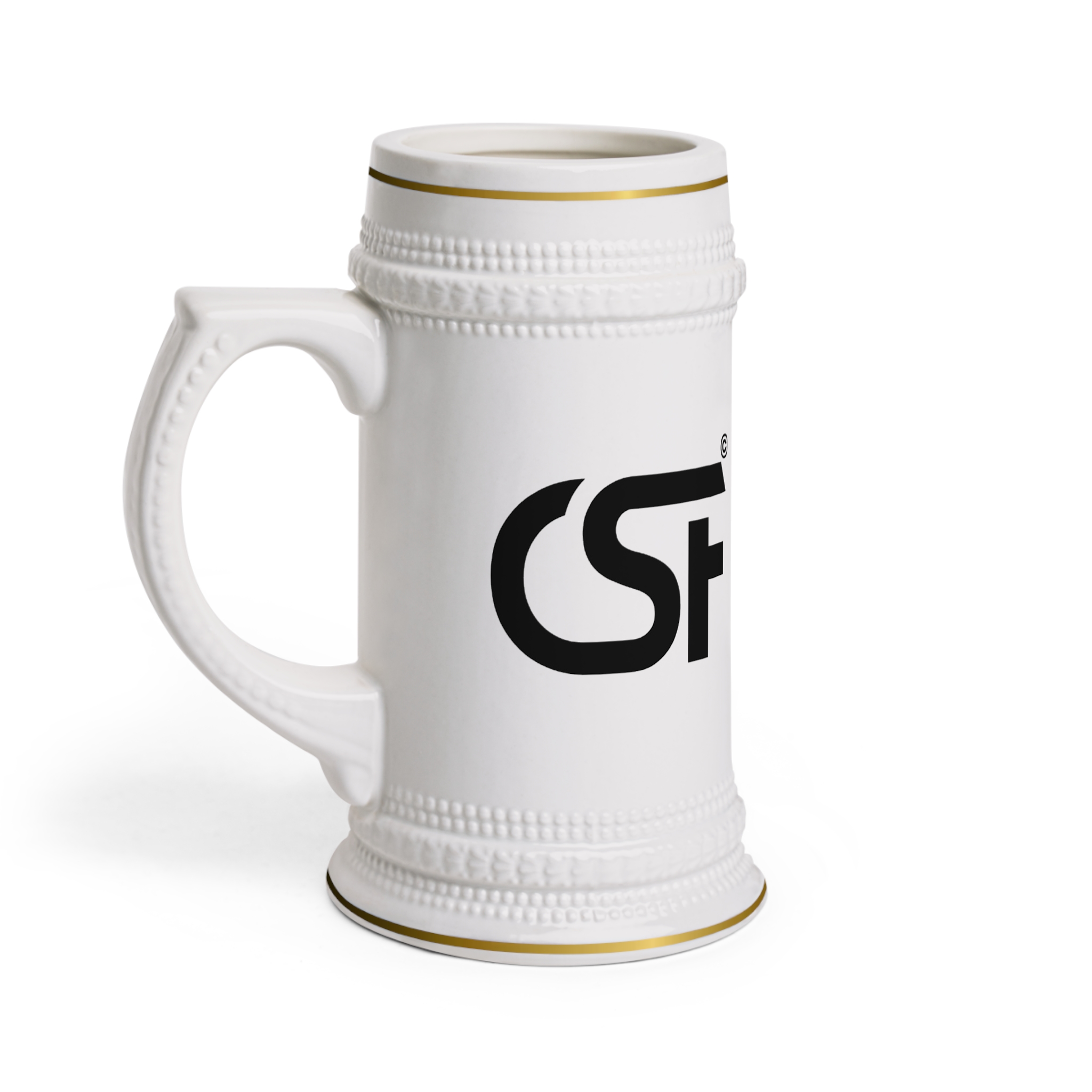 Ceramic Beer Stein Mug – Classic White Stein with Bold Logo